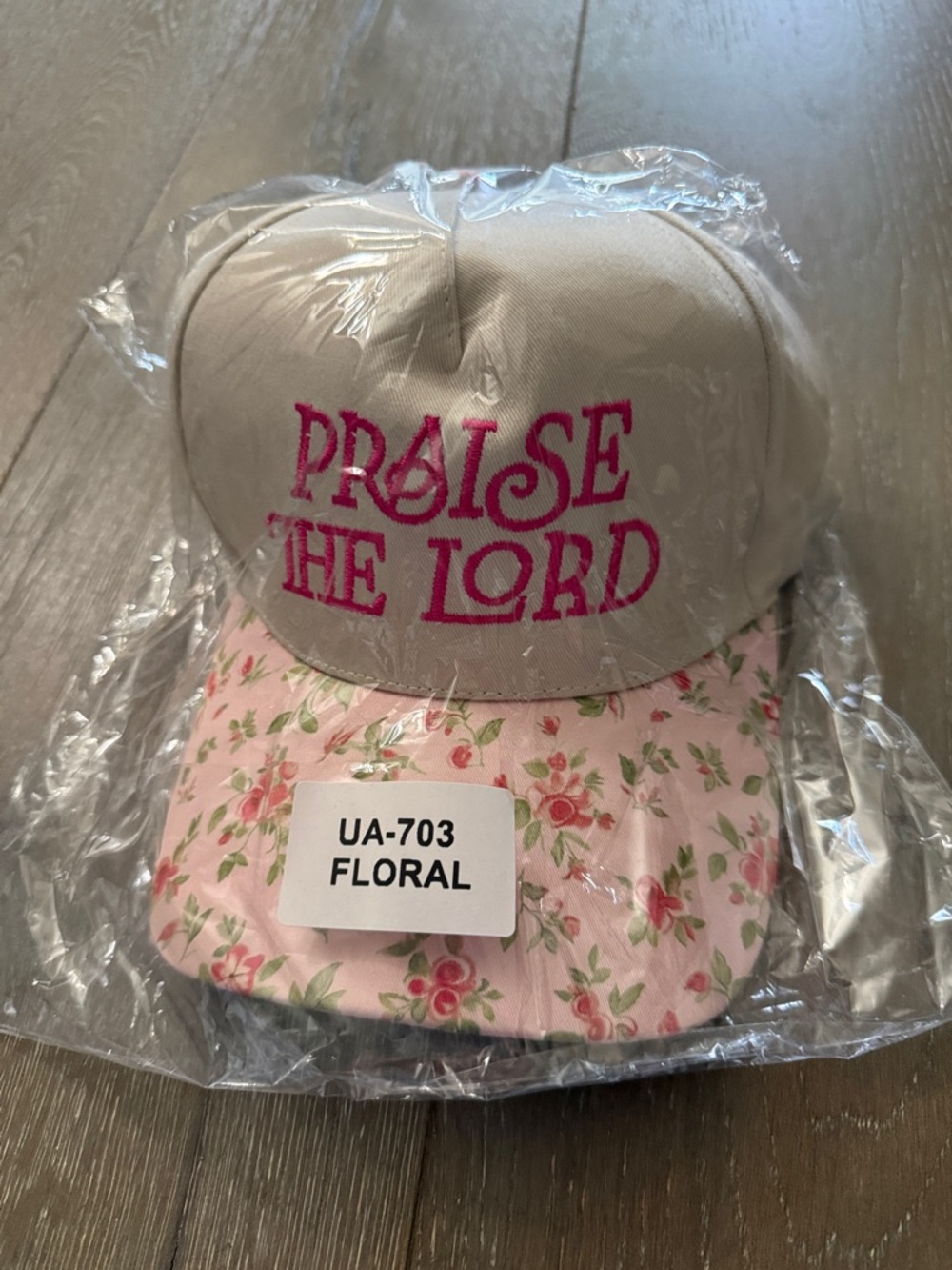 Zenana Outfitters "Praise The Lord" Gray Cap with Pink Floral Brim
